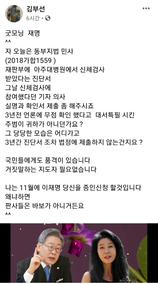 사진=김부선 페이스북 캡쳐